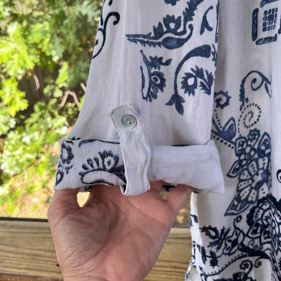 Chico's Women's White And Blue 100% Linen Paisley Print Top Size 3 (XL) - Picture 5 of 9